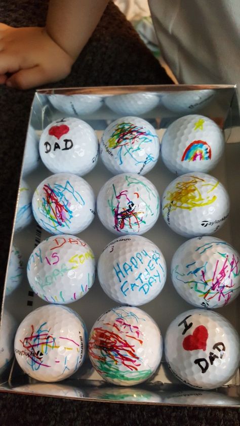 Father’s Day Golf Ball Craft, Diy Golf Gifts For Dad, Fathers Day Golf Crafts For Kids, Fathers Day Golf Crafts, Golf Fathers Day Gifts From Kids, Fathers Day Gifts Ideas Golf, First Fathers Day Gift Ideas From Baby, Diy Fathers Day Gifts From Kids, Golf Fathers Day Gifts