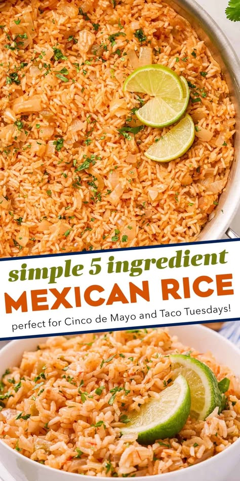 5 Ingredient Mexican Rice - The Chunky Chef Mexican Rice Sazon Goya, Mexi Rice Recipe, Crock Pot Mexican Rice, Rice For Tacos, Mexican Rice With Corn, Mexican Rice Instant Pot, Easy Mexican Rice, Rice Mexican, Mexican Rice Recipe