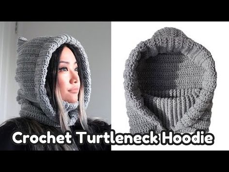 Easy Crochet Turtleneck Hoodie Tutorial - YouTube Crochet Turtleneck Pattern, Crochet Hoodie Pattern Free Women, Crochet Hoodie Hat, Hood Crochet Pattern Free, Turtleneck Hoodie Crochet, Crochet Turtleneck Hoodie, Crochet Turtle Neck Hoodie, Crochet Hooded Cowl Pattern Free, Crochet Turtleneck Hoodie Pattern Free