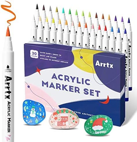 Arrtx Acrylic Paint Brush Pens for Rock Painting, 30 Colors Premium Graffiti Supplies, Acrylic Paint Pens for Stone, Craft DIY, Easter Egg, Wood, Glass and Fabric Painting--No Toxic,No Odor-Type 30B : Amazon.co.uk: Stationery & Office Supplies Graffiti Supplies, Paint Pens For Rocks, Paint Marker Pen, Acrylic Paint Brushes, Acrylic Paint Pens, Watercolor Paint Set, Brush Markers, Acrylic Brushes, Graffiti Painting