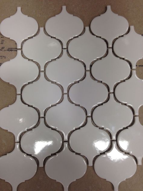 White porcelain Moroccan print mesh tiles (Vaughn White Gloss Ogee Mosaic #526292 $6.98 <1 sq. ft.> @ Lowes) for backsplash White Moroccan Tile Backsplash, Arabesque And Subway Tile Backsplash, Arabesque Tile Backsplash Bathroom, White Arabesque Tile Backsplash, Ogee Tile, Gray Arabesque Tile Backsplash, Circle Tiles, White Mosaic Tile, Moroccan Bathroom