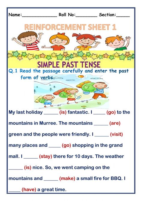 Simple Comprehension Worksheets, Simple Past Tense Worksheet, Past Tense Worksheet, Cloze Passages, First Grade Reading Comprehension, Simple Past, Kindergarten Phonics Worksheets, Simple Present Tense, Simple Past Tense