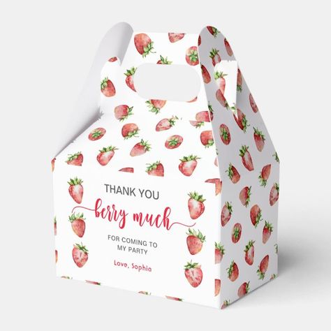 Strawberry Thank you Berry Much Favor Box #strawberry #birthday #firstbirthday #berryfirst #party #berrysweet #watercolor #thankyou #favor #box Berry Party, Strawberry Birthday Party, Summer Party Favors, Strawberry Birthday, 10 Birthday, Strawberry Summer, Strawberry Party, Summer Craft, Party Favor Boxes