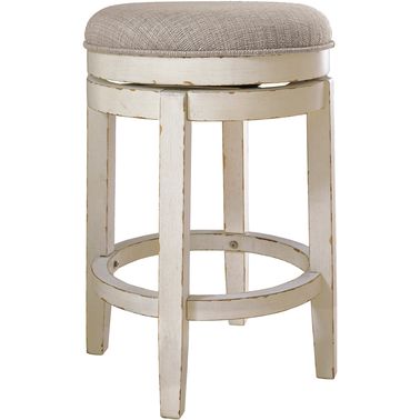 Signature Design By Ashley Realyn Upholstered Swivel Counter Stool | Dining Seating | Furniture & Appliances | Shop The Exchange White Counters, Traditional Cottage, Backless Bar Stools, Swivel Counter Stools, Counter Height Dining Table, Counter Height Bar, Ashley Furniture Homestore, Swivel Stool, How To Clean Metal