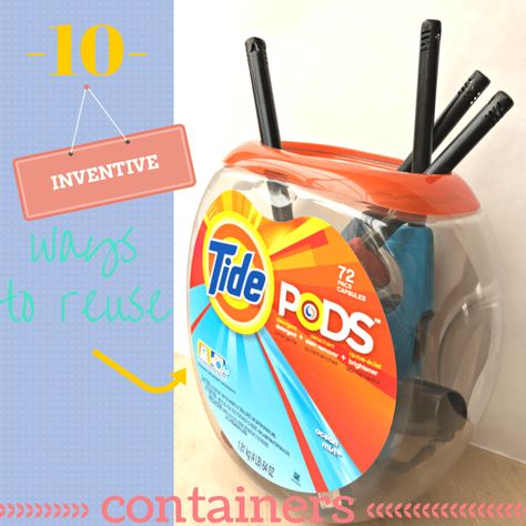 reuse Tide Pods containers Diy Plastic Bag Holder, Tide Pods Container, Laundry Detergent Container, Clever Organization, Reuse Containers, Repurposed Projects, Detergent Container, Reuse Ideas, Fish Lamp