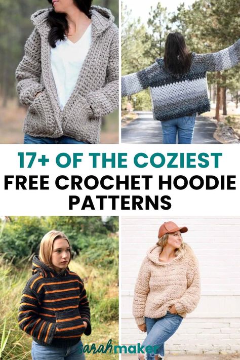 Crochet hoodies are my cold-weather wardrobe must-have – they’re comfortable, cozy, and go with almost anything! In this roundup, you’ll discover the cutest free crochet hoodie patterns for classic hooded pullovers, cardigans, and more. Simple Crochet Hoodie, Crochet Sweater With Hood Pattern Free, Crochet Turtleneck Hoodie Pattern Free, Free Crochet Hoodie Pattern, Crochet Long Hooded Cardigan Pattern Free, Hooded Cardigan Crochet Pattern Free, Crochet Sweater With Hood, Easy Crochet Hoodie Pattern Free, Crochet Hoodie For Men