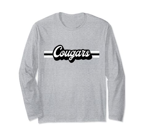 PRICES MAY VARY. Support your sports team with this vintage-inspired Cougars mascot t-shirt. Great shirt for all sports teams, Football, Baseball, Soccer, Basketball, Track, Softball, Swim Team, Cheerleading, Marching Band. High School mascot, college, school spirit Great gift for birthdays or Christmas for a Cougar sports fan in high school, middle school, elementary school or college! Retro Shirt Design, Graphic Tee, Black and White Stripe, Team Colors, Mens, Womens, Kids, Youth, Mom, Dad, Lit Band High School, Retro Shirt Design, High School Mascots, School Elementary, School Middle School, College School, Swim Team, School Mascot, Sports Teams