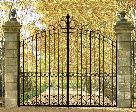 House Front Gate, French Gates, Wrought Iron Garden Gates, Mountain Dream Homes, Iron Garden Gates, Outdoor Gate, House Main Gates Design, Driveway Entrance, Custom Gates