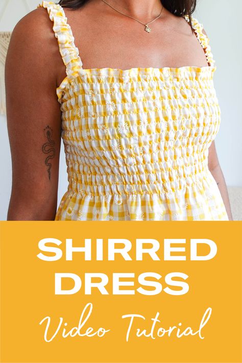 This is the easiest DIY shirred dress sewing tutorial that shows you a simple method that is very beginner friendly. Make a shirred dress with me in under 3 hours! Shirred Dress Tutorial, Shirred Dress Pattern, Shirred Fabric, Shirred Waist Dress, Dress Sewing Tutorials, Sew Projects, Crochet Needlework, Easy Dress, Shirred Dress