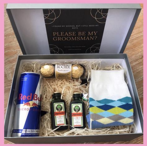 Groomsmen Proposal Box Ideas Non Alcoholic, Grooms Proposal Ideas, Bestman Proposal Box Ideas, Groomsmen Proposal Diy, Groomsmen Proposal Box Ideas, Bridesmaid Hamper, Proposal Box Ideas, Cheap Groomsmen Gifts, Groom Gift Box