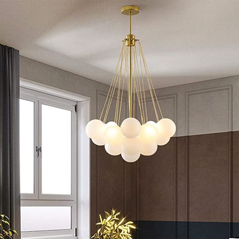 Frosted Glass Chandelier, Ball Chandelier, Bubble Ball, Verre Design, Bubble Chandelier, Glass Globes, Beautiful Chandelier, Metal Lamp, Gold Chandelier