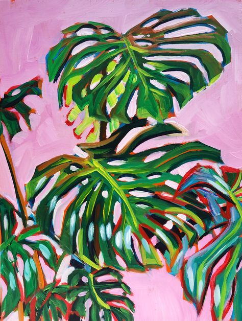 Acrylic on Wood Monstera Plant Painting Acrylic, Abstract Plant Painting Acrylic, Acrylic Painting Green Aesthetic, Acrylic On Wood, Abstract Plant Painting, Plant Painting Acrylic, Figurative Kunst, Tropical Painting, Plant Painting