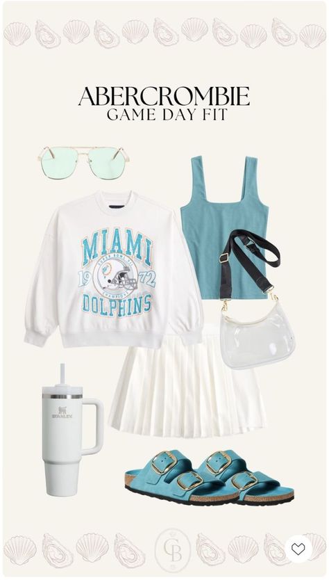 Miami dolphins game day outfit idea, miami dolphins game day fit, abercrombie game day outfit ideas, game day outfit inspo, nfl game day looks, affordable outfit idea for fall, what to wear to a football game Winter Chill Outfits, Casual Outfits With Boots, Game Day Looks, College Football Game Outfit, Country Music Outfit, Drinks Outfits, Autumn Fashion Women Fall Outfits, Football Jersey Outfit, Football Game Outfit