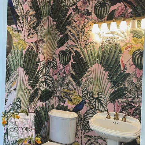 Pink jungle wallpaper Wild animals wall mural Wall mural | Etsy Jungle Wallpaper Bathroom, Pink Jungle Wallpaper, Parrot Wallpaper, Remove Wallpaper, Tropical Interiors, Italian Home Decor, Palm Leaf Wallpaper, Jungle Wall, Jungle Pattern