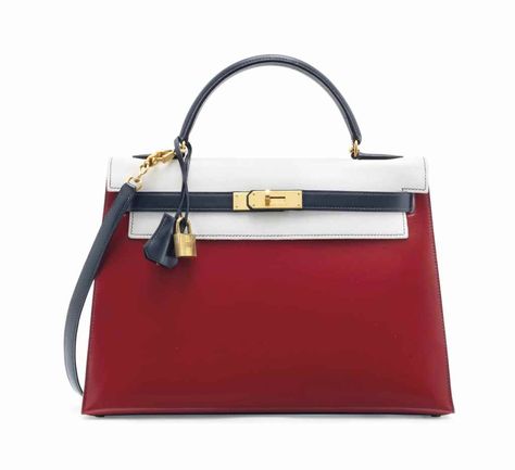 A LIMITED EDITION ROUGE VIF, BLEU MARINE & WHITE CALF BOX AND GULLIVER LEATHER FRENCH REVOLUTION BICENTENNIAL ANNIVERSARY SELLIER KELLY 32 WITH GOLD HARDWARE Gucci Luggage, Kelly 32, Brand Name Bags, Hermes Kelly Bag, Hot Bags, Kelly Bag, French Revolution, Luxury Purses, Vintage Couture