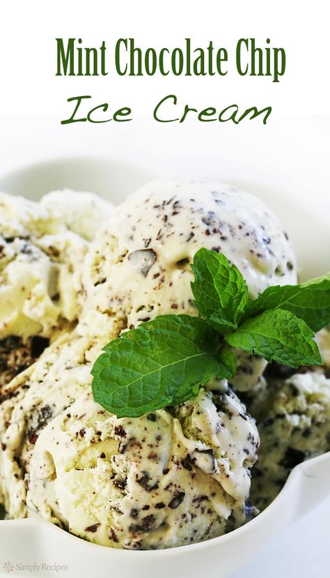 Homemade Mint Chocolate Chip Ice Cream! With fresh spearmint, milk, cream, a custard base, and semi-sweet or dark chocolate. The only way to have ice cream this good is to make it! On SimplyRecipes.com Homemade Mint Chocolate Chip Ice Cream, Mint Chocolate Chip Ice Cream Recipe, Chocolate Chip Ice Cream Recipe, Vegan Nice Cream, Endo Diet, Mint Chocolate Chip Ice Cream, Mint Ice Cream, Mint Chocolate Chip, Chocolate Chip Ice Cream