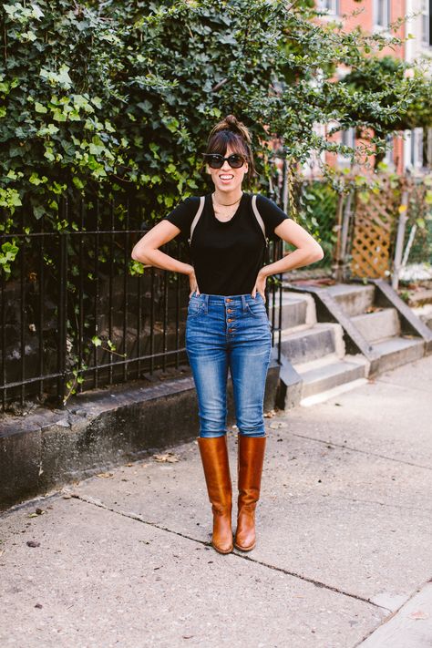 how to wear tall boots with jeans Riding Boots With Jeans, Tall Cowboy Boots With Jeans, How To Wear Tall Boots, Tall Boots Outfit 2023, Tall Boots 2023, Brown Riding Boots Outfit 2024, Tall Boots Outfit 2022, Tall Suede Boots Outfit, Brown Tall Boots Outfit