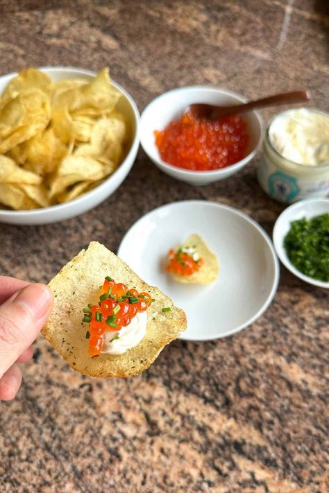 Salmon Roe (Ikura) with Crème Fraîche and Chips! - Onolicious Hawaiʻi