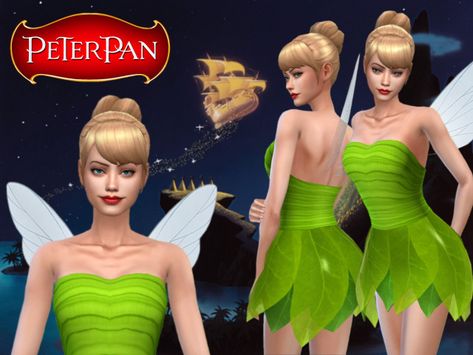 My CC Treasure Trove Sims 4 Peter Pan Cc, Sims 4 Cc Tinkerbell, Sims 4 Tinkerbell, Tinker Bell Hair, Tinkerbell Outfit, Tinkerbell Characters, Tinkerbell Dress, Zombie Christmas, Sims Characters