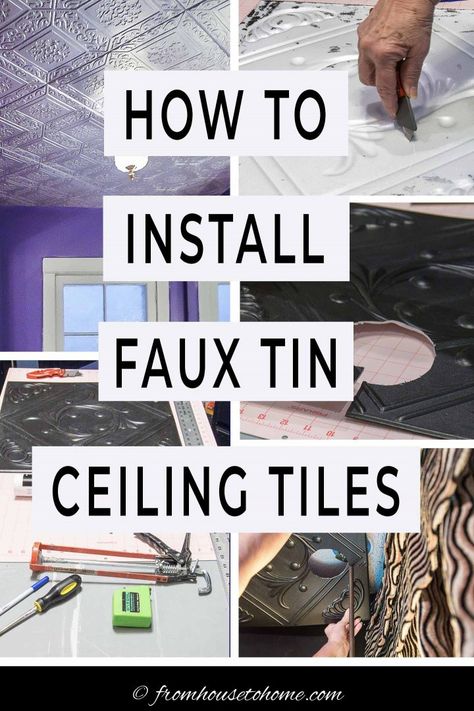 Ceiling Tiles Diy, Faux Tin Tiles, Diy Gifts For Christmas, Styrofoam Ceiling Tiles, Covering Popcorn Ceiling, Light Fixture Covers, Faux Tin Ceiling, Faux Tin Ceiling Tiles, Sewing Room Storage