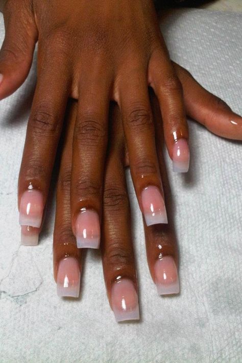 Nails Acrylic For Brown Skin, Clear Acrylic Nails By Skin Tone Range, Clear Nails Black Women, Clear Tip Acrylic Nails, Clear French Tip Acrylic Nails, Natural Polygel Nails, French Tip Nails Dark Skin, Crystal Clear Acrylic Nails, Clear Natural Acrylic Nails