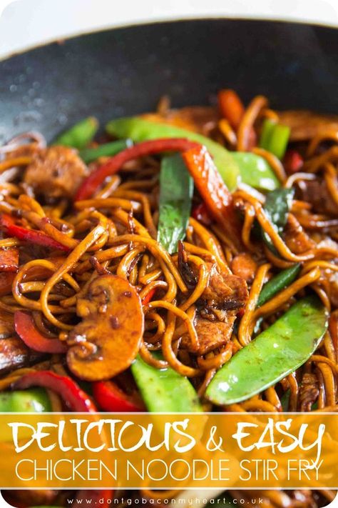 Stir fry is the perfect quick fix mid week dinner! Here I give you all the tips and tricks you need to create the most mouthwateringly delicious, and most importantly Easy Chicken Noodle Stir Fry! #dinner #stirfry #noodle #chicken | www.dontgobaconmyheart.co.uk Egg Noodle Stir Fry, Chicken Noodle Stir Fry, Stir Fry Dinner, Stir Fry Noodles Recipe, Chicken And Egg Noodles, Chicken Stir Fry With Noodles, Fried Noodles Recipe, Noodle Stir Fry, Noodle Recipes Easy