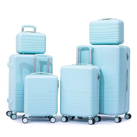 5 Piece Luggage Set, Trolley Bags Aesthetic, Luggage Sets Cute Travel Bags, Suitcase Set For Women, Suit Case Travel Luggage Sets, Trolley Bags Travel Women, Blue Travel Bag, Traveling Bags For Women, Cute Luggage For Women