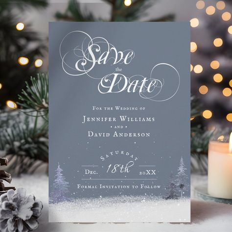 Elegant Winter Wonderland Themed Dusty Blue Snow Save The Date Winter Save The Dates, Winter Wedding Invites, Formal Invitation, Winter Theme, Wedding Invites, Dusty Blue, Winter Wedding, Elegant Wedding, Winter Wonderland