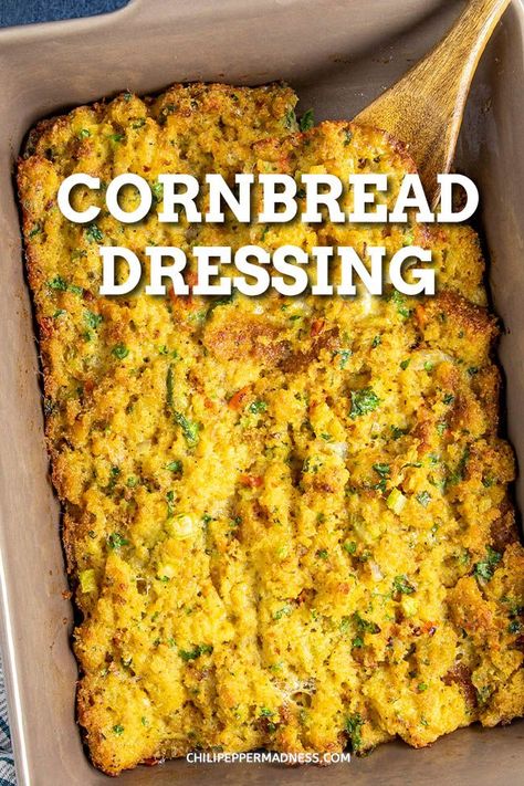 My favorite cornbread dressing recipe. It is made with homemade cornbread and Creole seasoning that gives it the perfect flavor. I usually make it as a side dish for the holidays. It goes great with turkey, ham, stuffed meats, etc. #SideDish #Dressing #Stuffing Easy Southern Cornbread, Soul Food Cornbread Dressing, Homemade Cornbread Dressing, Dressing Stuffing, Classic Stuffing Recipe, Southern Cornbread Dressing, Cornbread Dressing Recipe, Dressing Recipes Thanksgiving, Cornbread Dressing Southern