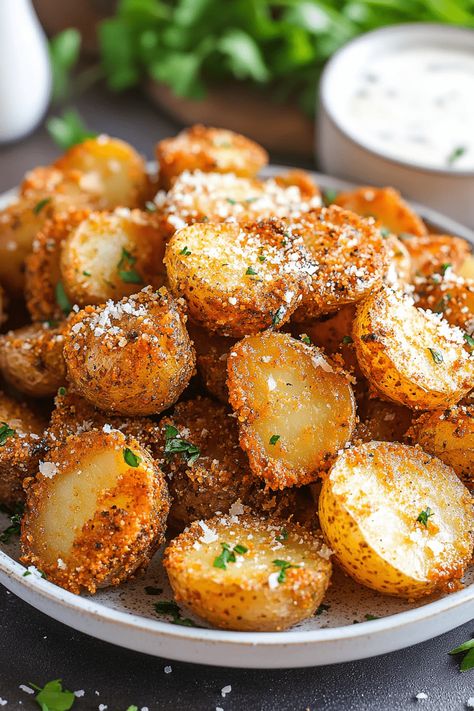 Crispy Parmesan Potatoes - Get ready to transform your Sunday roast or any gathering with these absolutely epic Crispy Roasted Parmesan Potatoes! It's no secret that the star of the show is the crispy, golden parmesan crust that envelops each tender potato. If crispy potatoes are your weakness, prepare to be swept off your feet Roasted Parmesan Potatoes, High Calorie Smoothies, Crispy Parmesan Potatoes, Parmesan Crusted Potatoes, Parmesan Roasted Potatoes, Roasted Potato Recipes, Avocado Toast Recipe, Parmesan Potatoes, Energy Snacks