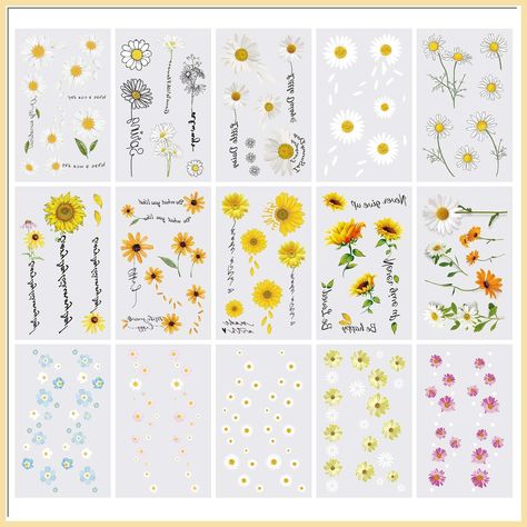 Oottati 15 Sheets Temporary Tattoo Stickers For Women Yellow White Daisy Flower Words Suit for Wrist Hand Neck White Daisy Flower, Flower Words, Bee Tattoo, Temporary Tattoo Stickers, White Daisy, Tattoo Stickers, Temporary Tattoo, Daisy Flower, Yellow White