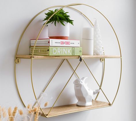 PRICES MAY VARY. CONTEMPORARY GOLD WALL DÉCOR: Kimisty DANTE mid-century style gold shelf is not only a shelving but a chic design piece which will infuse both minimalism and functionality to your space. Use it on your walls to display your plants, collectibles, frames to maintain warm, lived-in sense in your indoor living area. GLAMOROUS GOLD FINISH: Bring some gold luxe vibes to your space, with its high quality gold finish no doubt it will be the most attention grabbing, memorable decoration Shelves Large, Gold Shelf, Round Wall Shelves, Metal Floating Shelves, Gold Shelves, Modern Wall Shelf, Floating Shelves Bathroom, Crystal Shelves, Gold Wall Decor