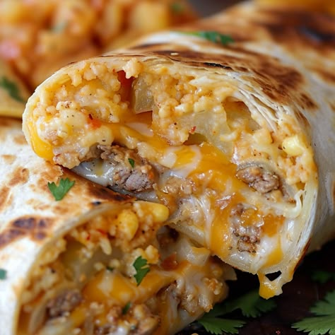 Indulge in a flavorful culinary adventure with our tantalizing Cheesy Potato Burritos recipe! Packed with savory ground beef! Loaded Queso Burritos, Beef Burritos Ground, Cheesy Potato Burritos, Cheesy Potato Burrito, Blackstone Potato Recipes, Beef And Potato Burrito, Beef And Potato Burrito Recipe, Potato Burrito Recipe, Taco Bell Chipotle Sauce