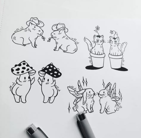 Other Half Matching Tattoos, Cat On Mushroom Tattoo, Similar Best Friend Tattoos, Matching Mushrooms Tattoo, Best Friend Tarot Tattoo, Cute Matching Animal Tattoos, Mushroom Friendship Tattoos, Mushroom Cute Tattoo, Sister Mushroom Tattoos