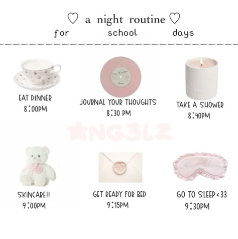 Coquette Daily Routine, Routine For School Days, Night Routine For School, Coquette Tips, 100 Affirmations, Glow Up Guide, School Night Routine, Girly Tips, Aliexpress Finds