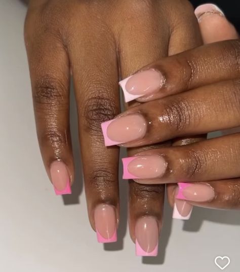 Nails Acrylic Simple Classy, French Tip Nails Color, Pink Tip Nails, Cute Pink Nails, Hot Pink Nails, Work Nails, Short Square Acrylic Nails, Short Acrylic, Cute Gel Nails