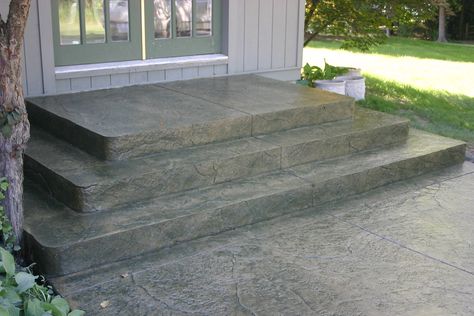 Porch Steps With Landing, Porch Steps With Railing, Steps With Railing, Porch Steps Ideas, Front Yard Walkway Ideas, Yard Walkway Ideas, Cement Stairs, Concrete Front Steps, Cement Steps