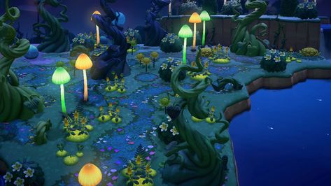 Acnh Mystical Designs, Acnh Island Entrance Ideas Witchy, Acnh Zodiac Garden, Mystical Animal Crossing Island, Acnh Enchanted Forest Entrance, Swamp Island Acnh, Acnh Mystical Forest, Glowing Moss Pond Acnh Ideas, Fantasy Animal Crossing Island