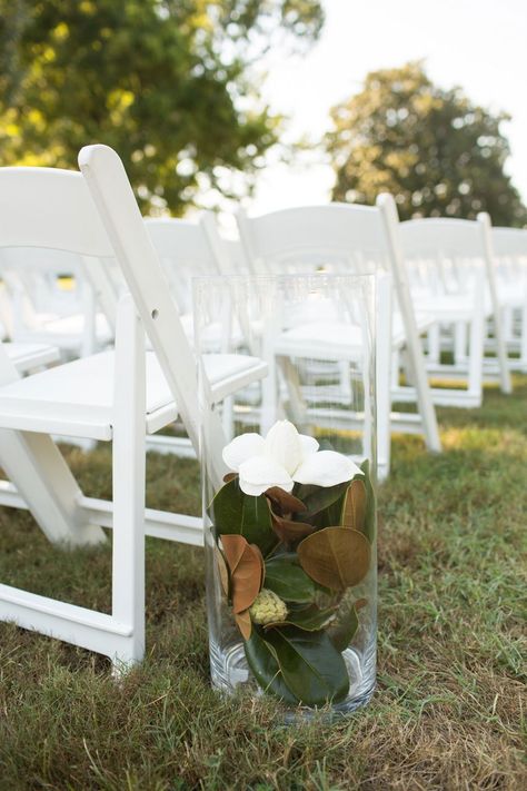 Magnolia Aisle Markers, Magnolia Garland Wedding Table, Magnolia Flower Wedding Decor, Magnolia Wedding Table Decor, Magnolia Wedding Decor, Magnolia Themed Wedding, Magnolia Wedding Centerpieces, Magnolia Centerpiece Wedding, Wedding Ceremony White Chairs