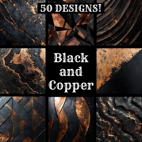 Black White Copper Color Palettes, Black And Copper Decor, Copper Bedroom Ideas, Black And Copper Wallpaper, Western Gothic Decor, Copper Effect Wallpaper, Black And Copper Wedding Invitations, Black And Copper Kitchen, Copper Paper