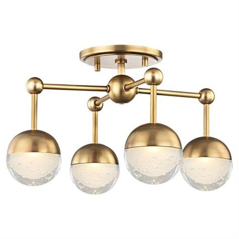 Hudson Valley Boca Hollywood Regency 4 LED Light Aged Brass Flush Mount | Kathy Kuo Home Semi Flush Ceiling Lights, Hudson Valley Lighting, Led Flush Mount, Glass Diffuser, Flush Ceiling Lights, Flush Mount Lighting, Aged Brass, Led Ceiling Lights, Lamps Plus