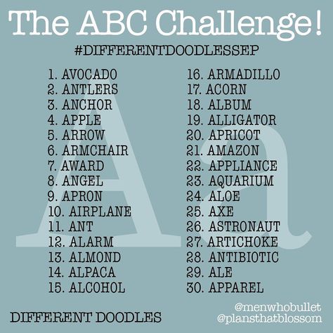 Abc Drawing, Abc Challenge, Sketchbook Prompts, 30 Day Art Challenge, Alphabet Drawing, Sketchbook Challenge, Drawing Challenges, 30 Day Drawing Challenge, Abc Art