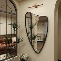 Entry Wall With Mirror, Statement Mirror Entryway, Large Mirrors In Living Room Ideas, Funky Wall Mirror, Mirror On Wall Decor, Entryway Mirror Inspiration, Black Wall Entryway, Dining Room Decor Mirror, Round Mirrors On Wall