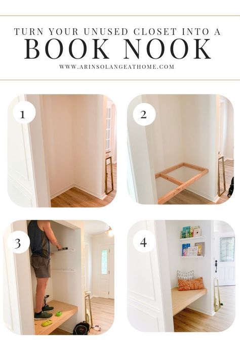 Turn your unused closet into a cozy reading book nook for kids! Such a great DIY with a full post explaining how to do this in your home. #diy Closet Book Nook Kids, Closet Book Nook, Wall Mounted Easel, Diy Coat Closet, Book Nook Closet, Book Nook Kids, Closet Nook, Reading Nook Closet, Kids Nook