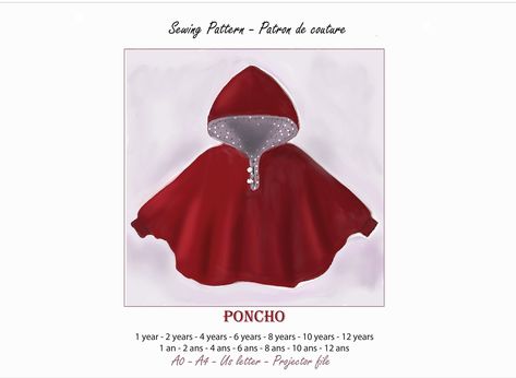 Hooded Poncho Pattern for 1-12 Years Patron de Poncho à Capuche pour 1-12 Ans English & French - Etsy France Hooded Poncho Pattern, Kids Poncho, Hooded Poncho, Poncho Pattern, Digital Patterns, Adobe Acrobat, Digital Pattern, Software, Bathing Beauties