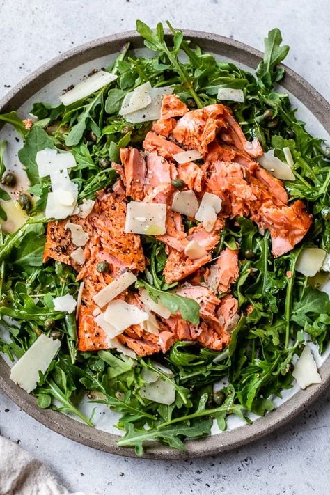 Salad With Capers, Shaved Parmesan, Salmon Salad Recipes, College Food, Leftover Salmon, Recipes Seafood, Salmon Salad, Skinny Taste Recipes, Smart Points