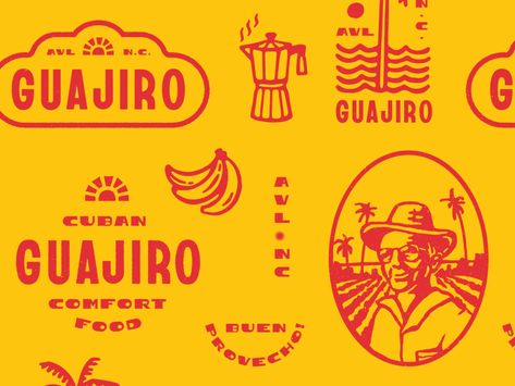 Colombian Graphic Design, Cuban Food Truck, Modern Mexican Graphic Design, Taco Truck Branding, Retro Restaurant Branding, Mexican Logo Design Branding, Cuban Graphic Design, Cuban Typography, Latino Graphic Design