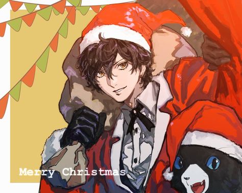 Persona 5 Fanart Joker, Joker Persona 5 Christmas Pfp, Persona Christmas Pfp, Persona 5 Christmas, Akira Kurusu Icons, Persona Akira, Persona Christmas, Ren Persona 5, Ren X Ryuji