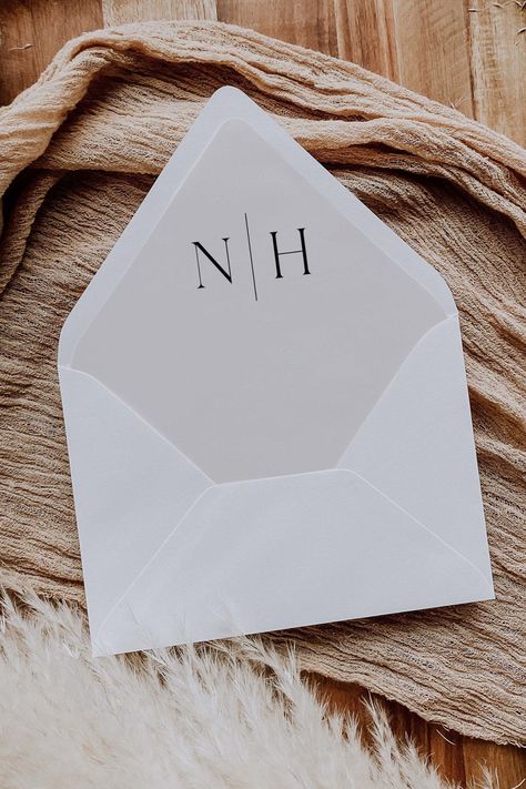 Modern Wedding Envelope Liner Template Download, Minimal Monogram Wedding Envelope Liner, Printable Monogram Wedding Liner Template DIY Wedding Envelope Liner, Wedding Diys, Envelope Liner Template, Stationary Ideas, Monogram Printable, Envelope Liners Wedding, Name Place Cards, Wedding Envelope, Wedding Invitation Envelopes