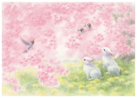 (art by: Yutaka Tsuchida[i believe]) Green Y2k Aesthetic, Celebrate Each New Day, Bunny Artwork, Color Vibe, Wallpaper Laptop, Cottage Art, Iphone Wallpaper Photos, Romantic Art, Ethereal Art